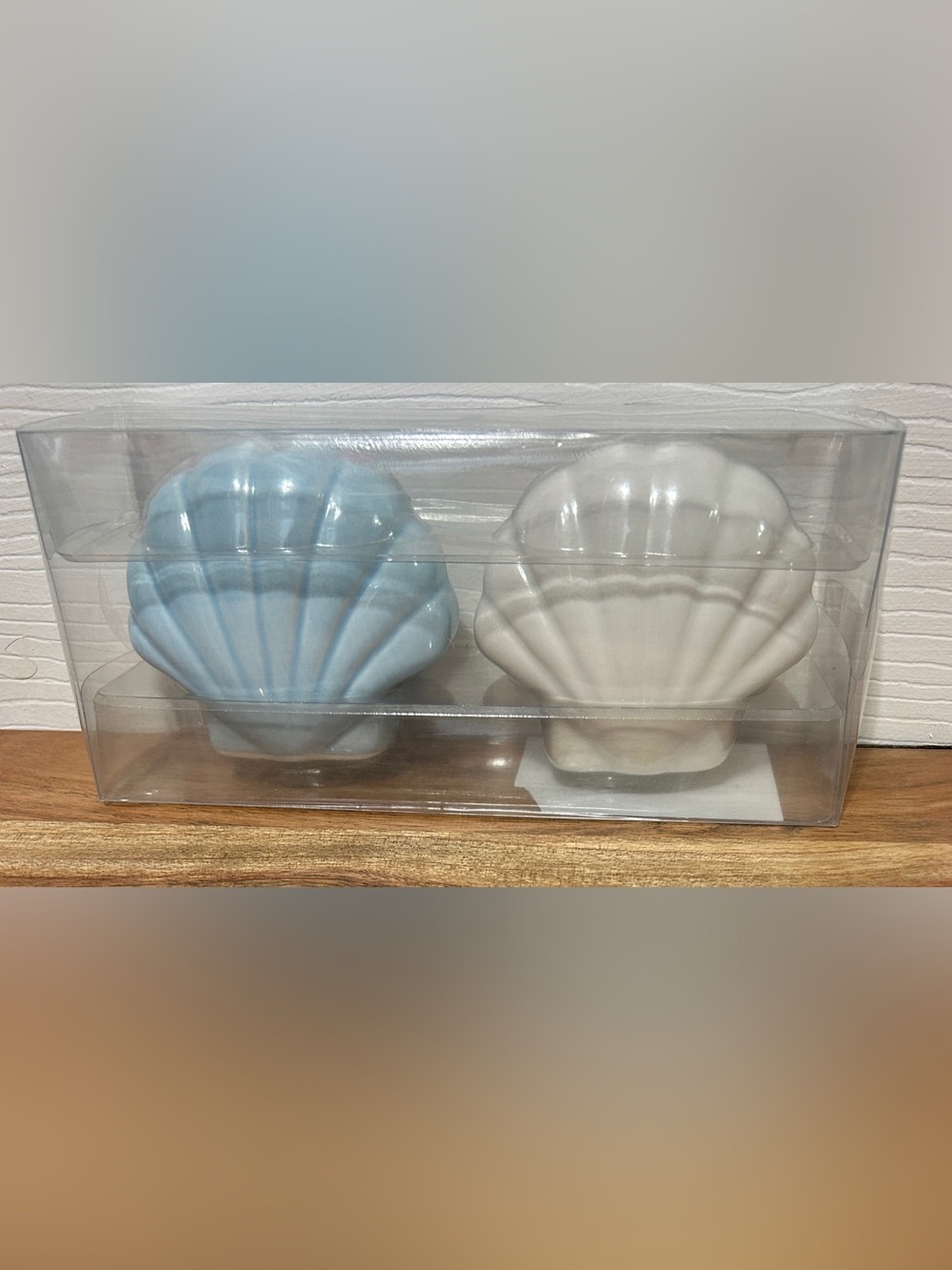 Seashell Ceramic Salt & Pepper Shakers Set Blue White Coastal Hobby Lobby NEW